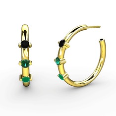 Lita Halka Küpe - Kök zümrüt, yeşil kuvars ve siyah zirkon 18 ayar altın küpe #pp5qv9