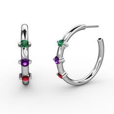 Garnet, ametist ve yeşil kuvars 14 ayar beyaz altın küpe