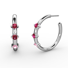 Pembe kuvars ve rodolit garnet 925 ayar gümüş küpe