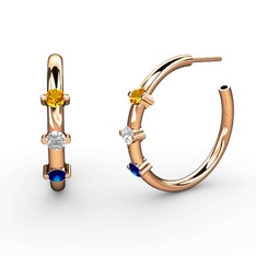 Lab safir, beyaz zirkon ve sitrin 8 ayar rose altın küpe