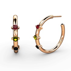 Lita Halka Küpe - Siyah zirkon, peridot ve garnet 18 ayar rose altın küpe #qa2yti