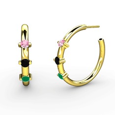 Lita Halka Küpe - Kök zümrüt, siyah zirkon ve pembe kuvars 14 ayar altın küpe #qc7hfs