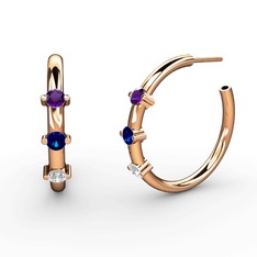 Lita Halka Küpe - Swarovski, lab safir ve ametist 14 ayar rose altın küpe #qtiak