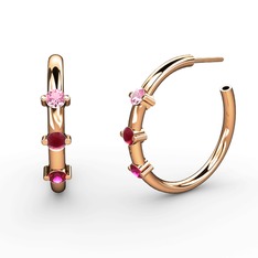 Rodolit garnet, kök yakut ve pembe kuvars 8 ayar rose altın küpe