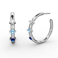 Lita Halka Küpe - Lab safir, akuamarin ve beyaz zirkon 8 ayar beyaz altın küpe #qz882r