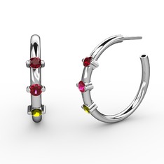 Lita Halka Küpe - Peridot, rodolit garnet ve garnet 14 ayar beyaz altın küpe #r165ep