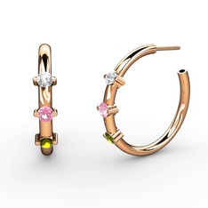 Peridot, pembe kuvars ve pırlanta 18 ayar rose altın küpe (0.22 karat)