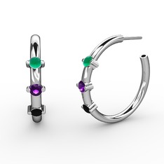 Lita Halka Küpe - Siyah zirkon, ametist ve kök zümrüt 8 ayar beyaz altın küpe #r6ca5f