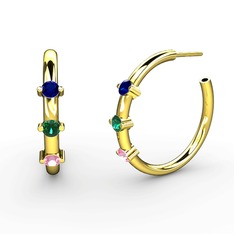 Pembe kuvars, yeşil kuvars ve lab safir 8 ayar altın küpe