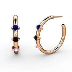 Lita Halka Küpe - Pembe kuvars, siyah zirkon ve lab safir 18 ayar rose altın küpe #rc8ggc