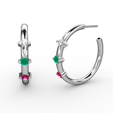 Lita Halka Küpe - Rodolit garnet, kök zümrüt ve pırlanta 14 ayar beyaz altın küpe (0.22 karat) #rt3i78