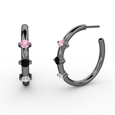 Lita Halka Küpe - Swarovski, siyah zirkon ve pembe kuvars 925 ayar siyah rodyum kaplama gümüş küpe #s0plm3