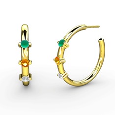 Lita Halka Küpe - Pırlanta, sitrin ve kök zümrüt 14 ayar altın küpe (0.22 karat) #sg6t79