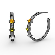 Lita Halka Küpe - Pırlanta, peridot ve sitrin 925 ayar siyah rodyum kaplama gümüş küpe (0.22 karat) #sr11py