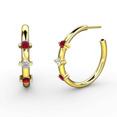 Garnet, pırlanta ve kök yakut 925 ayar altın kaplama gümüş küpe (0.22 karat)