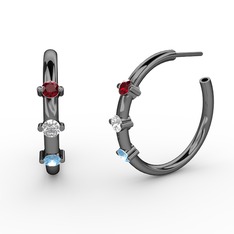 Akuamarin, swarovski ve garnet 925 ayar siyah rodyum kaplama gümüş küpe