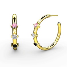 Lita Halka Küpe - Siyah zirkon, swarovski ve pembe kuvars 925 ayar altın kaplama gümüş küpe #tipqij