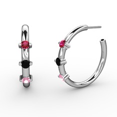 Pembe kuvars, siyah zirkon ve rodolit garnet 925 ayar gümüş küpe