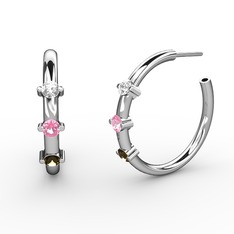 Dumanlı kuvars, pembe kuvars ve swarovski 925 ayar gümüş küpe