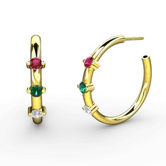 Swarovski, yeşil kuvars ve rodolit garnet 925 ayar altın kaplama gümüş küpe