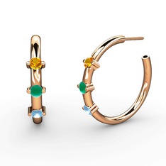 Lita Halka Küpe - Akuamarin, kök zümrüt ve sitrin 18 ayar rose altın küpe #u49krb