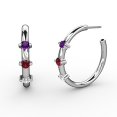 Swarovski, garnet ve ametist 8 ayar beyaz altın küpe