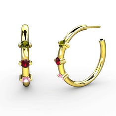 Lita Halka Küpe - Pembe kuvars, garnet ve peridot 18 ayar altın küpe #uwr3rh