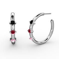 Lita Halka Küpe - Pembe kuvars, kök yakut ve siyah zirkon 14 ayar beyaz altın küpe #v5x4jk