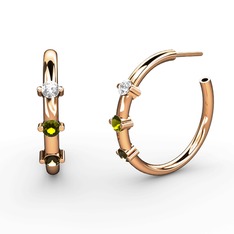 Dumanlı kuvars, peridot ve pırlanta 18 ayar rose altın küpe (0.22 karat)
