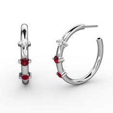 Lita Halka Küpe - Kök yakut, garnet ve pırlanta 925 ayar gümüş küpe (0.22 karat) #ven1tu