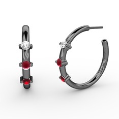 Lita Halka Küpe - Garnet, kök yakut ve pırlanta 925 ayar siyah rodyum kaplama gümüş küpe (0.22 karat) #vininr