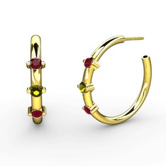 Kök yakut, peridot ve garnet 14 ayar altın küpe