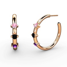 Lita Halka Küpe - Ametist, siyah zirkon ve pembe kuvars 18 ayar rose altın küpe #vlrwwm