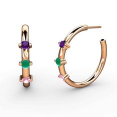 Lita Halka Küpe - Pembe kuvars, kök zümrüt ve ametist 925 ayar rose altın kaplama gümüş küpe #w61k9t