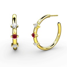 Swarovski, kök yakut ve beyaz zirkon 8 ayar altın küpe