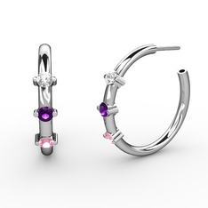 Lita Halka Küpe - Pembe kuvars, ametist ve swarovski 8 ayar beyaz altın küpe #wkp5t2