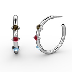 Lita Halka Küpe - Akuamarin, kök yakut ve dumanlı kuvars 8 ayar beyaz altın küpe #wx9eek