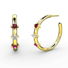 Rodolit garnet, swarovski ve garnet 18 ayar altın küpe