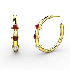 Swarovski, garnet ve kök yakut 14 ayar altın küpe