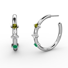 Kök zümrüt, swarovski ve peridot 18 ayar beyaz altın küpe