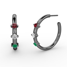 Lita Halka Küpe - Kök zümrüt, pırlanta ve garnet 925 ayar siyah rodyum kaplama gümüş küpe (0.22 karat) #xjzxdk