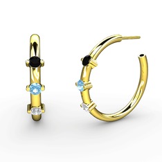 Lita Halka Küpe - Pırlanta, akuamarin ve siyah zirkon 8 ayar altın küpe (0.22 karat) #xkyb3t