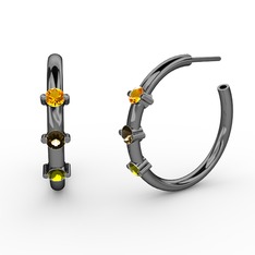 Lita Halka Küpe - Peridot, dumanlı kuvars ve sitrin 925 ayar siyah rodyum kaplama gümüş küpe #xlnn0c