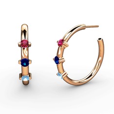 Lita Halka Küpe - Akuamarin, lab safir ve rodolit garnet 8 ayar rose altın küpe #xtzx41