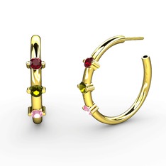 Lita Halka Küpe - Pembe kuvars, peridot ve garnet 8 ayar altın küpe #y2qxks