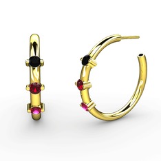 Rodolit garnet, garnet ve siyah zirkon 14 ayar altın küpe