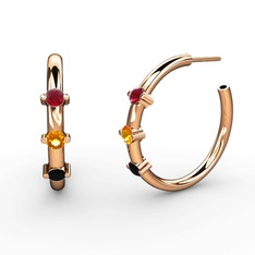 Siyah zirkon, sitrin ve kök yakut 925 ayar rose altın kaplama gümüş küpe