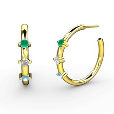 Lita Halka Küpe - Akuamarin, pırlanta ve kök zümrüt 8 ayar altın küpe (0.22 karat) #yejswi