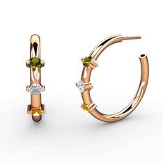 Lita Halka Küpe - Sitrin, beyaz zirkon ve peridot 14 ayar rose altın küpe #yf1fff