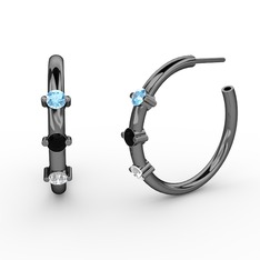 Lita Halka Küpe - Beyaz zirkon, siyah zirkon ve akuamarin 925 ayar siyah rodyum kaplama gümüş küpe #ym4gcv